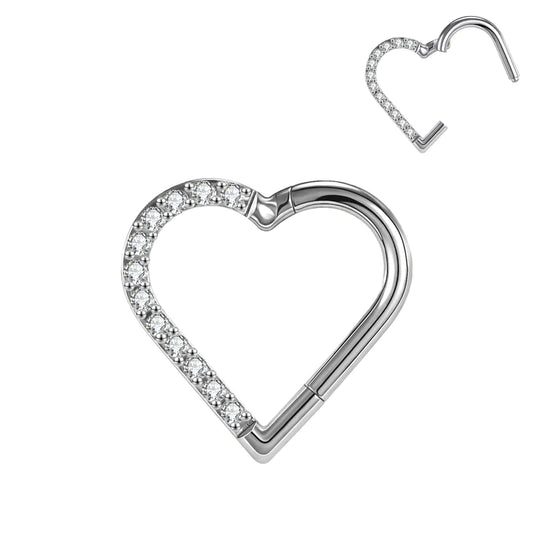 Titanium Diamante Hinged Heart Ring